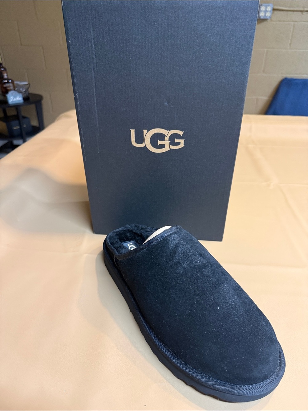 UGG Men's Black Suede Slip-On Clog with Shearling